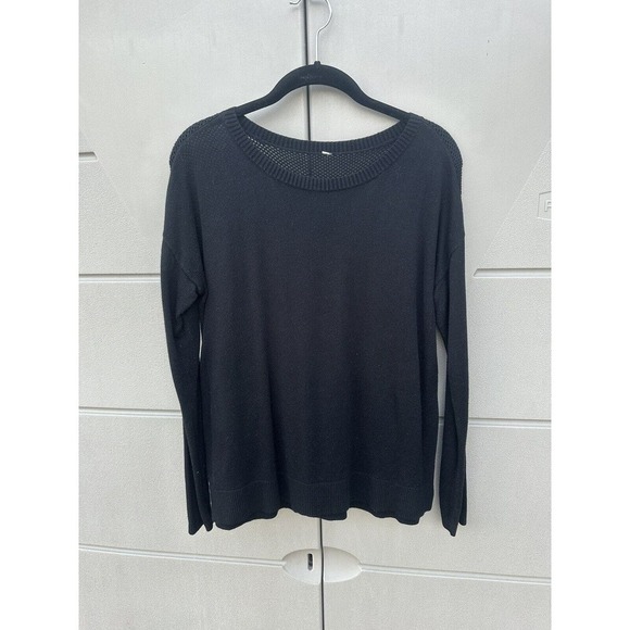 LULULEMON Women’s Well Being Black Cashmere Blend Perforated Back Sweater Sz 8 - Picture 3 of 14